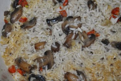 Arroz com Cogumelos, Nabiças e Linguiça