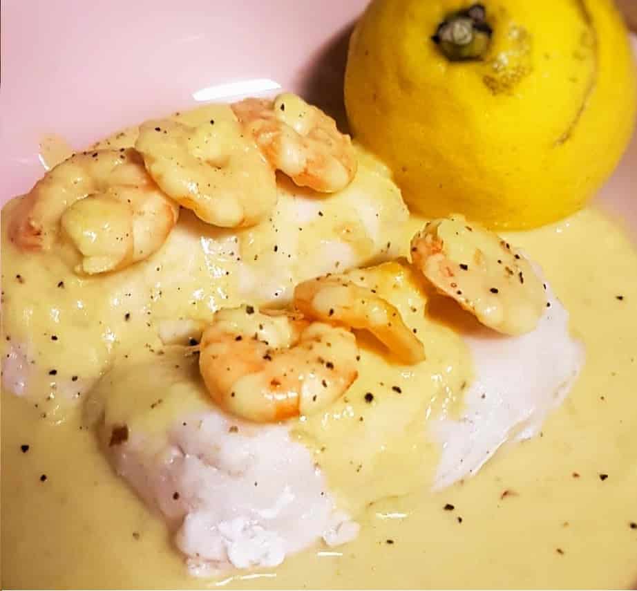 Pescada com Caril e Camarão